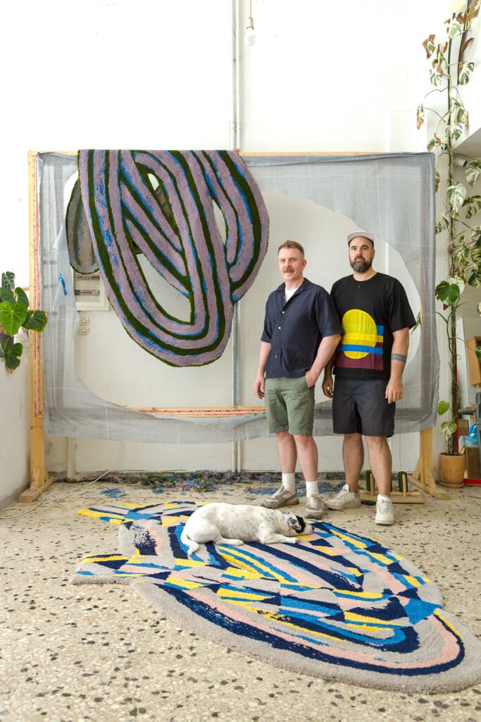 Rugs developed by John Hall artist from a series of abstract paintings in collaboration with Jose Ballerzosa 