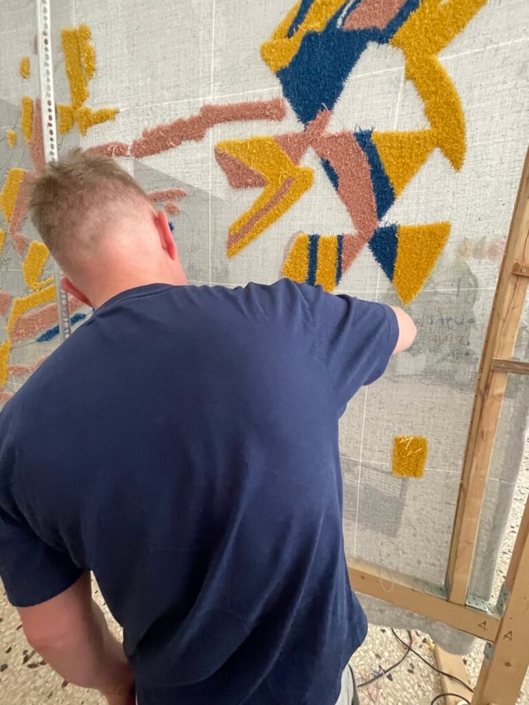 Rugs developed by John Hall artist from a series of abstract paintings in collaboration with Jose Ballerzosa 